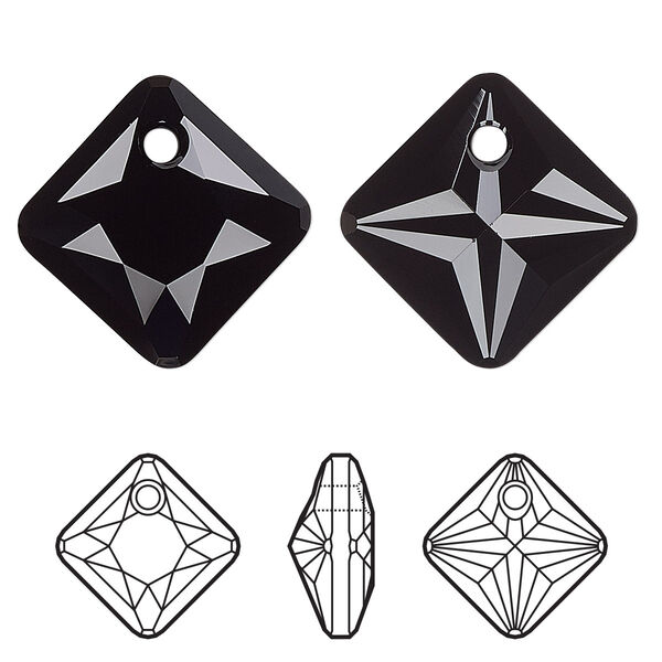 Drop 2pk jet, Crystal Passions® 11.5mm pendant princess cut 6431 image number 0