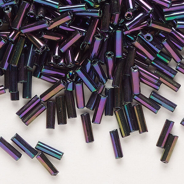 Bead, Preciosa Ornela Czech glass, bugle bead, pkg/50g, #3, red iris opaque black, (59195). image number 0