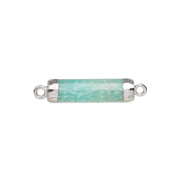 Link, amazonite (natural) / electroplated silver / silver-plated sterling silver, 20x5mm-21x6mm hand-cut faceted tube. Sold individually. image number 0