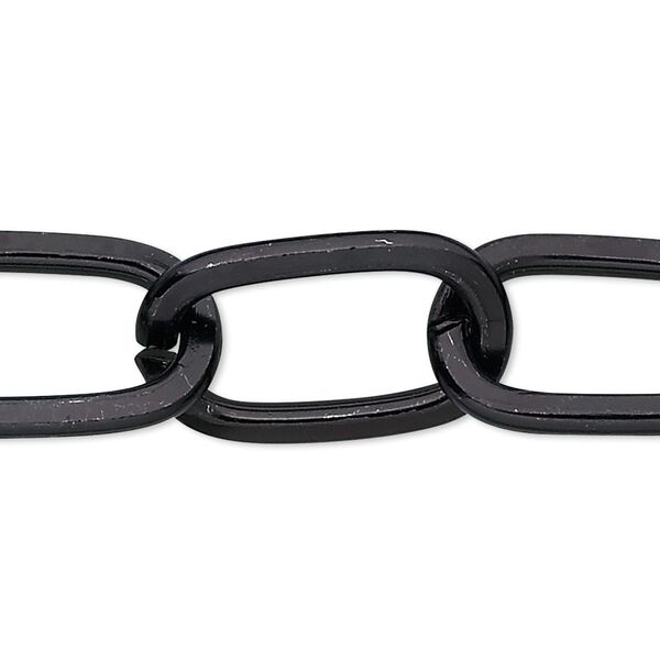 Chain 1pkg1 cable, 15mm smooth flat oval, aluminum / anodized black 25 foot unfinished image number 0