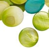 Mother-of-pearl shell 1pkg6oz, puffed flat round bead mix multi-green 17-20mm image number 0