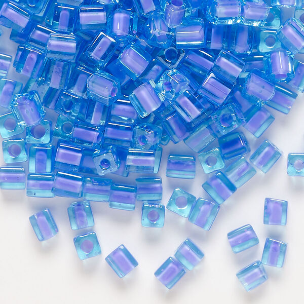 Seed bead, Miyuki 1pkg10g, glass, 3.5-3.7mm square, transparent lilac inside dyed color aqua (SB-2640) image number 0