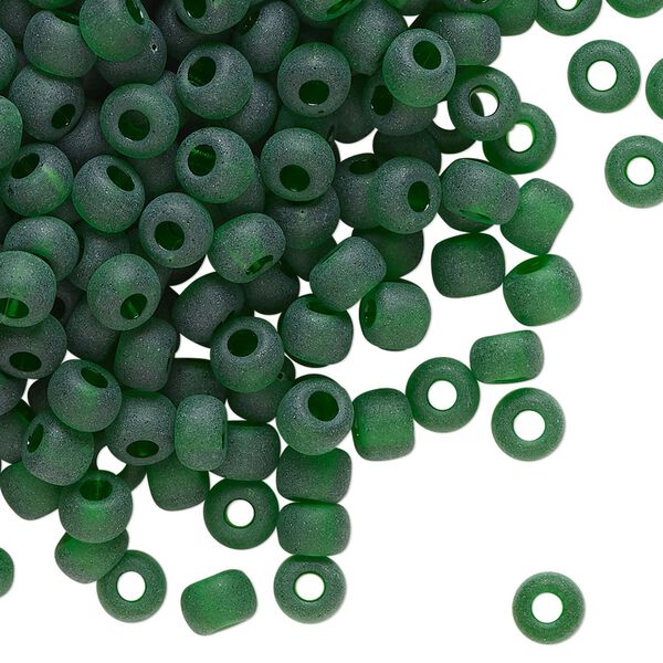 Seed bead, glass, pkg/50g, #4 round, translucent medium green. image number 0
