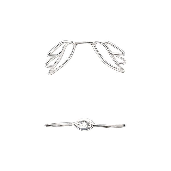 Bead, Amoracast®, sterling silver, 21x9mm double-sided angel wing with cutout design. Sold individually. image number 0