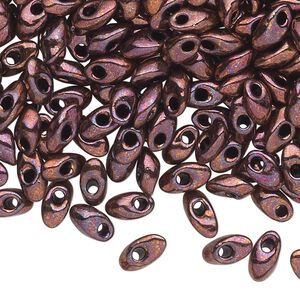 Seed bead, Miyuki, glass, pkg/10g, 7x4mm long magatama, opaque metallic copper (LMA-457B).