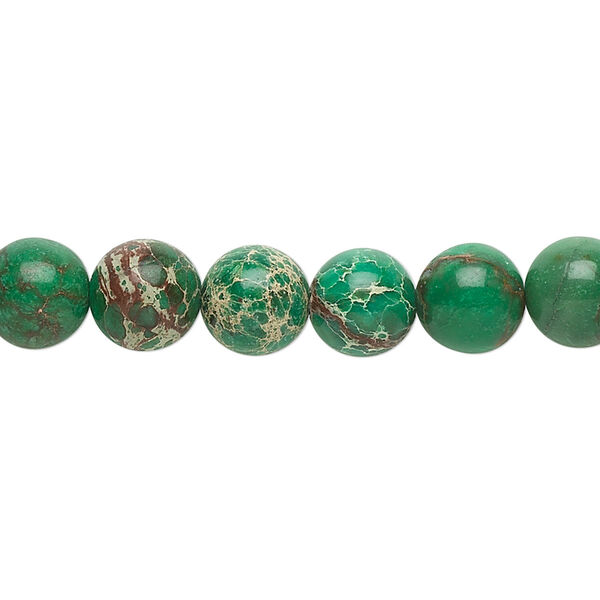 Bead, magnesite (dyed / stabilized), turquoise green, 8mm round, B grade, Mohs hardness 3-1/2 to 4. Sold per 15-1/2" to 16" strand. image number 0