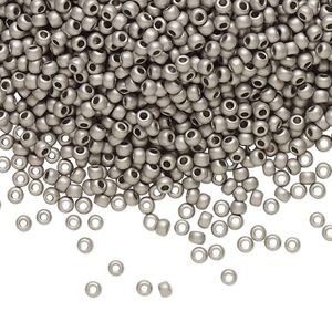 Seed bead, TOHO BEADS®, glass, pkg/50g, #11 round, opaque metallic frosted antique silver (TR-11-566).