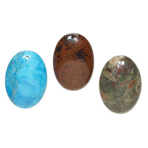 Multi-gemstone 1pkg3, top-drilled domed oval drop mix 25x18mm-30x22mm