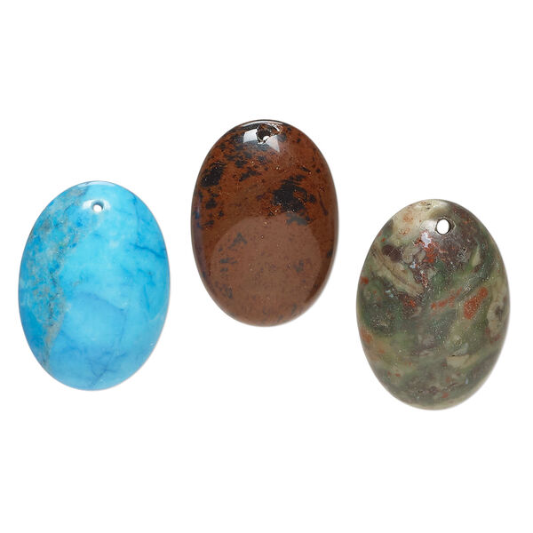 Multi-gemstone 1pkg3, top-drilled domed oval drop mix 25x18mm-30x22mm image number 0