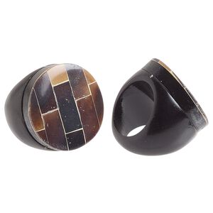 Ring, Everyday Jewelry, Taiwanese cheesewood, brown, 17mm round, size 6. Sold individually.