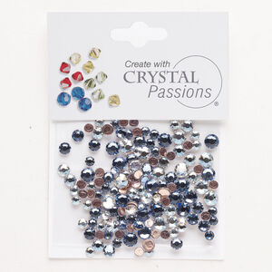 Flat back mix 1pkg144 light sapphire and crystal moonlight foil back, Crystal Passions&reg; rhinestone 3.00-4.80mm hotfix round SS12 / SS16 / SS20