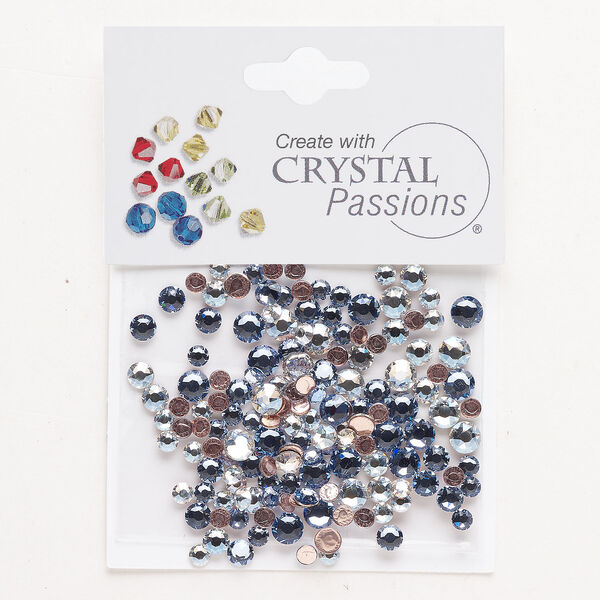 Flat back mix 1pkg144 light sapphire and crystal moonlight foil back, Crystal Passions&reg; rhinestone 3.00-4.80mm hotfix round SS12 / SS16 / SS20 image number 0