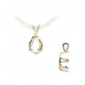 Pendant, Snap-Tite®, 14Kt gold, 10x7mm with 6-prong pear setting. Sold individually.
