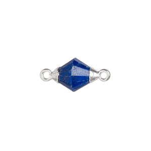 Lapis lazuli / sterling silver 1pkg1, electroplated hand-cut faceted bicone link natural 12x8mm
