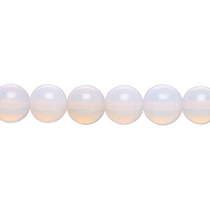 Bead 1pkg1, sea "opal" glass, pink, 8mm round. 15-1/2 to 16 inch strand.