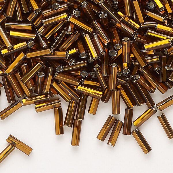 Bead, Preciosa Ornela Czech glass, bugle bead, pkg/50g, 1/4 inch, silver-lined transparent dark topaz, (17090). image number 0