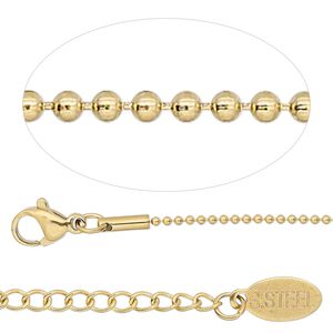 Chain 1pkg1 ball, 1.2mm / lobster claw clasp, gold-finished stainless steel 18 inch