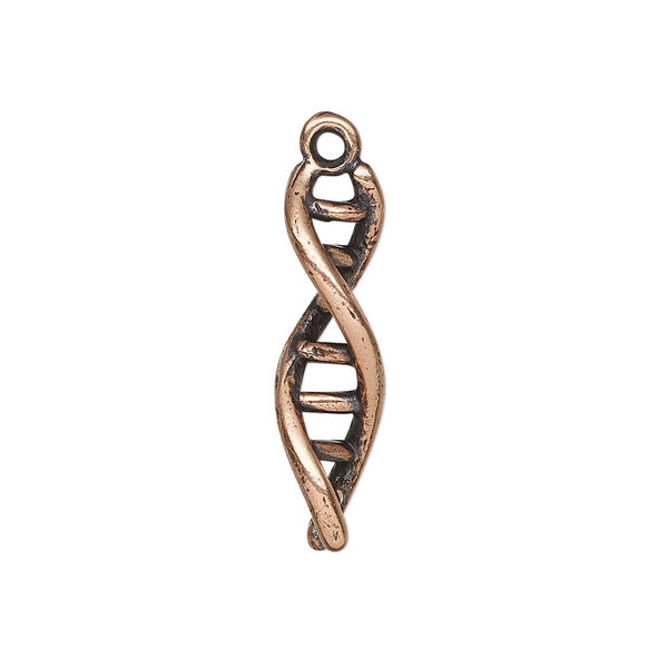 Charm, antique copper-plated pewter (tin-based alloy), 25x7.5mm 3D double helix. Sold per pkg of 2. image number 0