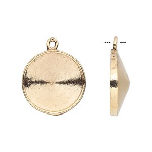 Drop, Almost Instant Jewelry®, antique gold-plated pewter (tin-based alloy), 21mm round with 18mm rivoli setting. Sold individually.