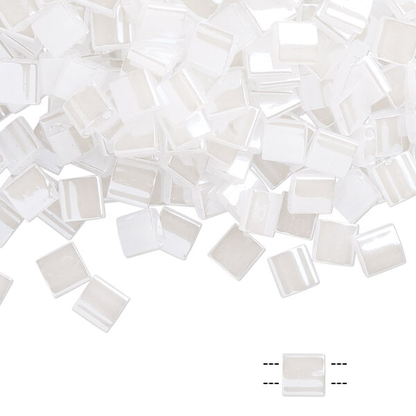 Seed bead, TILA®, glass, pkg/10g, 5mm full tila square, opaque ceylon pearl white, (TL-511). image number 0