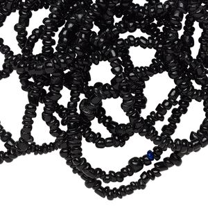 Bead, vintage India glass, opaque black, mini chip. Sold per 60-inch strand.