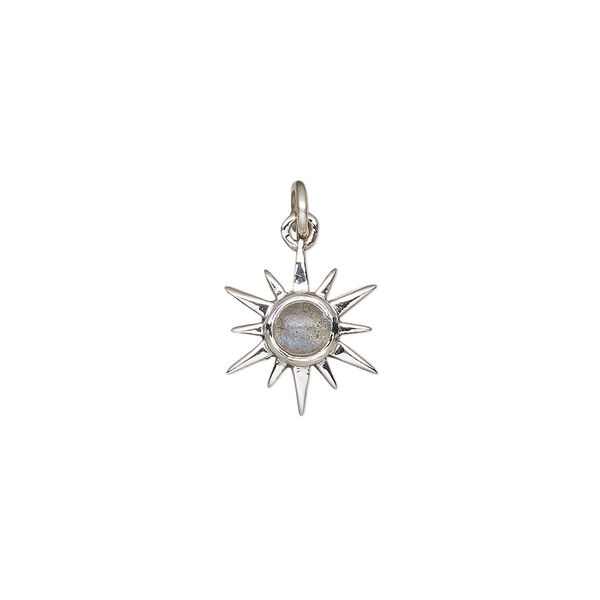 Labradorite / sterling silver 1pkg1, open star drop natural antiqued 12x12mm image number 0
