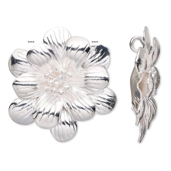 Pendant, Hill Tribes, silver-plated copper, 36x32mm flower with hidden bail. Sold individually. image number 0