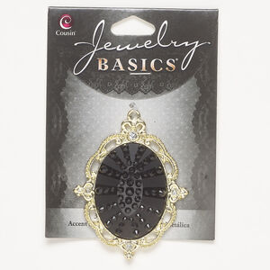 Focal 1pkg1, gold-finished brass and acrylic, black / matte black / clear, 58x48mm fancy oval.