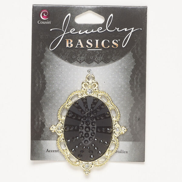 Focal 1pkg1, gold-finished brass and acrylic, black / matte black / clear, 58x48mm fancy oval. image number 0