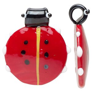 Focal, lampworked glass, multicolored, 36x34mm-37x35mm ladybug. Sold individually.