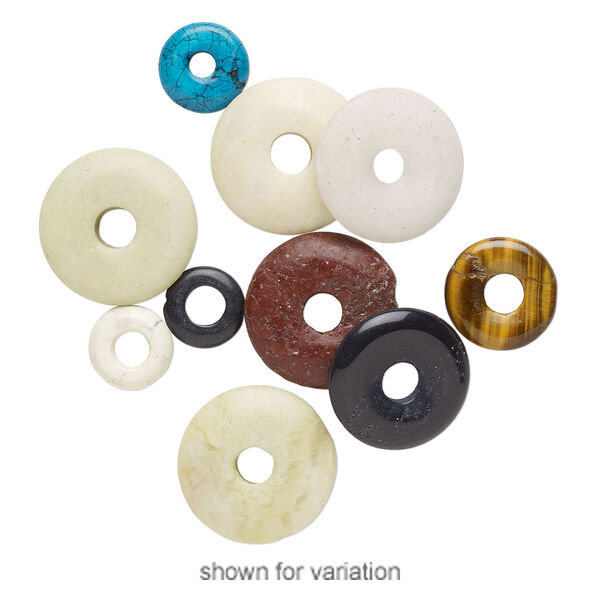 Multi-gemstone / glass 1pkg10, donut focal mix 6-30mm image number 1