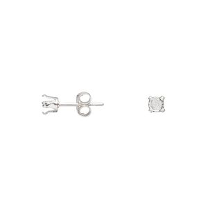 Earstud 1pkg2 sterling silver, 4mm round 4-prong setting / earnuts, 1 pair