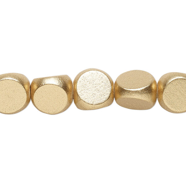 Bead, painted Taiwanese cheesewood (coated), metallic gold, 10mm rounded triangle. Sold per 15-1/2" to 16" strand. image number 0