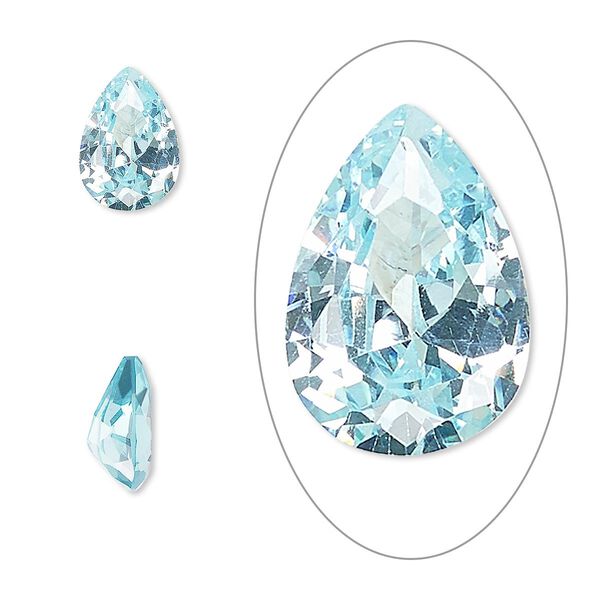 Gem, cubic zirconia, aqua blue, 10x7mm faceted pear, Mohs hardness 8-1/2. Sold individually. image number 0