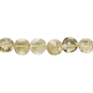Lemon quartz 1pkg1, hand-cut faceted puffed flat round bead 8 inch 8-9mm