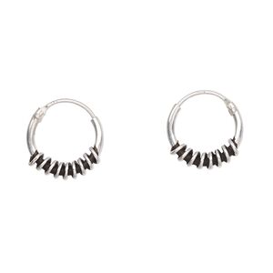 Earring, antiqued sterling silver, 13mm wire-wrapped round hoop with endless-loop closure. Sold per pair.