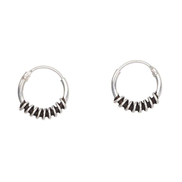 Earring, antiqued sterling silver, 13mm wire-wrapped round hoop with endless-loop closure. Sold per pair. image number 0