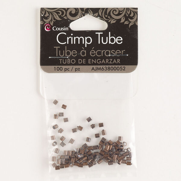 Crimp, antique copper-finished "pewter" (zinc-based alloy), 2mm round tube. Sold per pkg of 100. image number 0