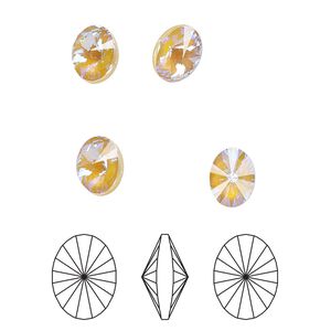 Chaton 6pk crystal ochre DeLite, Crystal Passions® 8x6mm oval rivoli 4122
