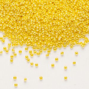 Seed bead, Miyuki, glass, pkg/35g, #15 rocaille, opaque luster canary, (RR-422D).