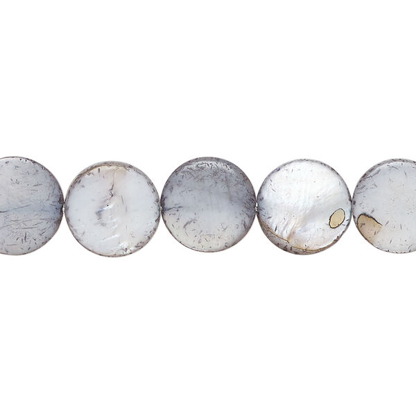 Mother-of-pearl shell 1pkg1, puffed flat round bead 15 inch blue-grey 9-11mm image number 0