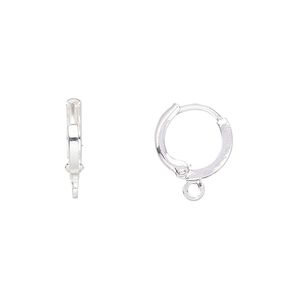 Ear wire leverback 1pkg10 silver-plated, 14mm round / closed loop, brass 5 pair