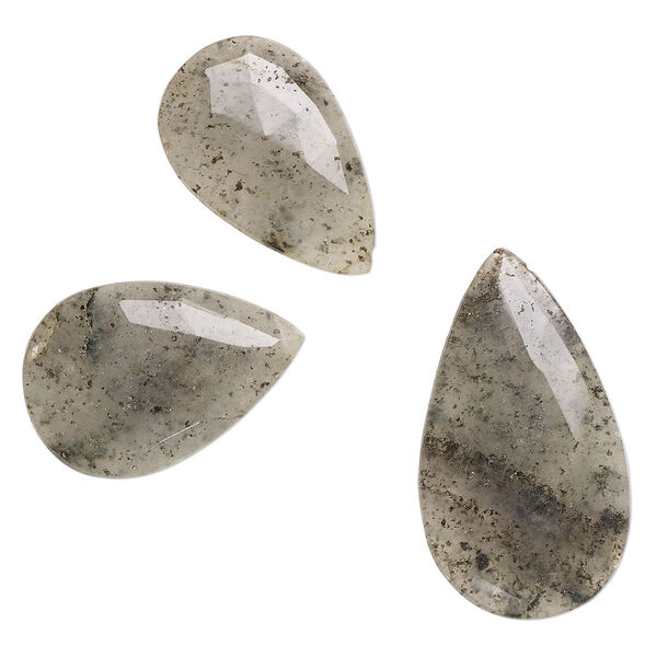 Black spotted quartz 1pkg3, hand-cut top-drilled faceted puffed teardrop bead natural mix 36x22mm-46x28mm image number 0