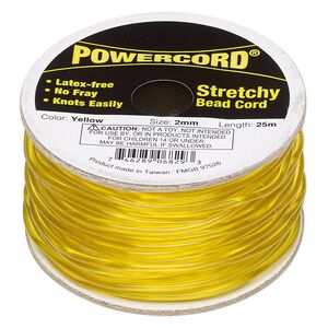 Cord, Powercord®, elastic, yellow, 2mm, 21.5-pound test. Sold per 25-meter spool.