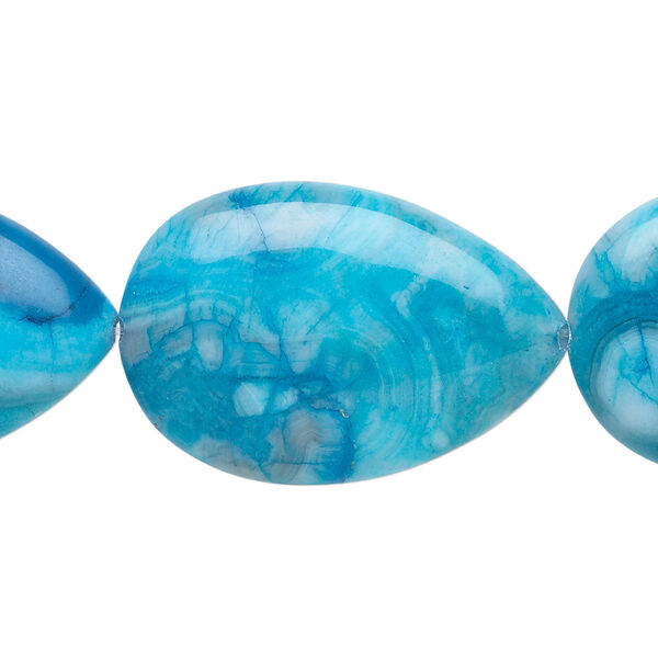 Bead, crazy lace agate (dyed), blue, 30x20mm teardrop, B grade, Mohs hardness 6-1/2 to 7. Sold per 8-inch strand. image number 0