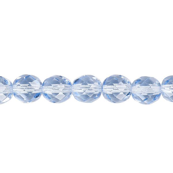 Bead, Czech fire-polished glass, ice blue, 8mm faceted round. Sold per 15-1/2" to 16" strand, approximately 50 beads. image number 0