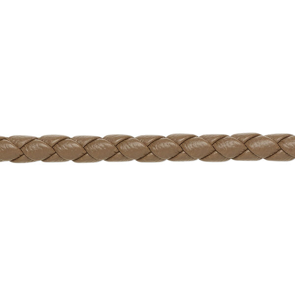 Bolo cord, leatherette, matte tan, 4mm braided round. Sold per 5-yard section. image number 0
