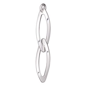 Focal, silver-plated steel, 42x7mm double marquise. Sold per pkg of 4.