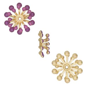 Component, epoxy and gold-finished copper, purple, 15mm center-drilled single-sided flower. Sold per pkg of 2.
