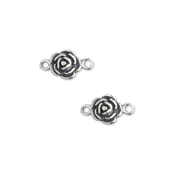 Link, JBB Findings, sterling silver, 8x7mm rose. Sold per pkg of 2. image number 0